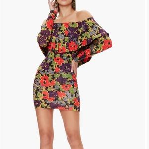AFRM Ria off shoulder mini long sleeve floral stretchy dress size medium